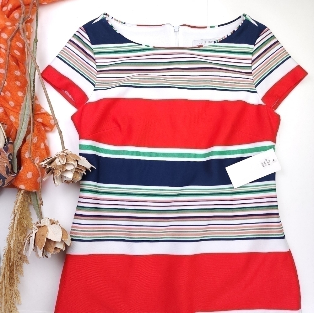 New Julia Jordan Red Navy, Green White Striped Dress Sz 4 - Picture 4 of 11